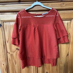 Valerie Stevens Top Short Sleeve Blouse Orange Women's Size Small‎